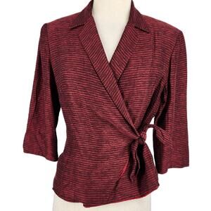 SALE Vintage David Warren Red Black Stripe Strong Shoulder Cropped Wrap Jacket